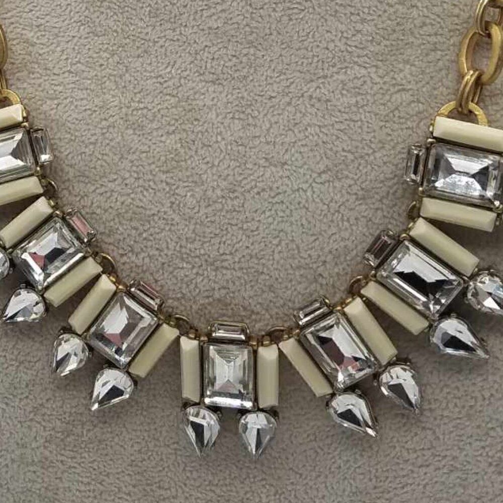 J Crew Clear Crystal White Stone Art Deco Necklace - Picture 11 of 12